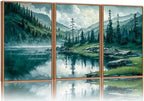 Tinonedraw Large Nature Forest Framed Canvas Wall Art Set, Boho Mountains Calming Lake Wall Decor, Green Pine Trees Artwork, Northern Wilderness Art Painting for Living Room Bedroom Office 24"x36"x3