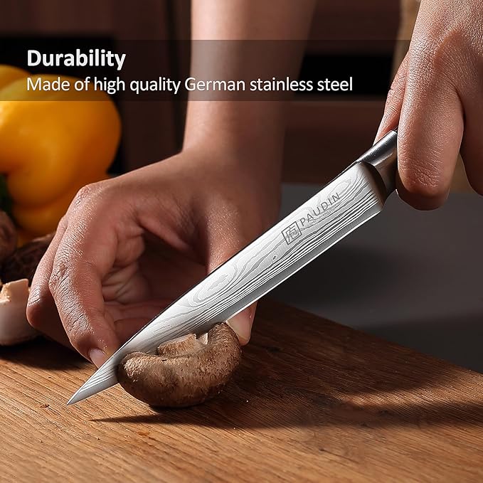 PAUDIN Utility Knife, 5 Inch Chef Knife, Ultra Sharp High Carbon Stainless Steel, Multipurpose Paring Knife for Fruit and Vegetable Cutting with Wooden Handle, Premium Gift Box