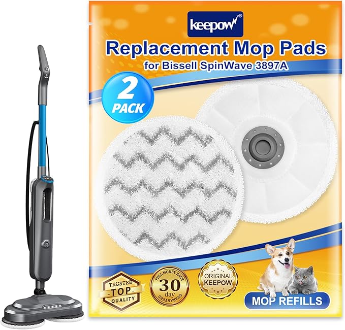 KEEPOW Rotating Mop Pads Compatible with Bissell SpinWave SmartSteam Scrubbing Steam Mop 3897A 3712C 3712W, Spinwave Replacement Mop Scrubby Pads (2 Pack)