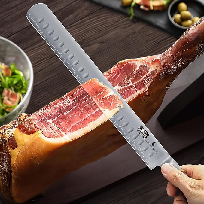HOSHANHO Brisket Knife 12 Inch, Japanese High Carbon Steel Carving Knife for Meat Cutting and BBQ, Razor Sharp Slicing Knives with Ergonomic Handle & Gift Box