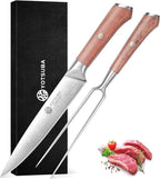 YOTSUBA Carving Knife and Fork Set, Meat Cutting Knife, Razor-Sharp German Stainless Steel Knives Fork Set with Ergonomic Wood Handle, Slicing Knives for Meats, BBQ & Vegetables