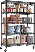 PrimeZone 5 Tier Wire Shelving Rack Storage Shelves with Wheels,Adjustable Rolling Heavy Duty Metal Shelving Unit,Utility Shelf for Kitchen Garage Closet Pantry Laundry 36" W x 14" D x 74" H