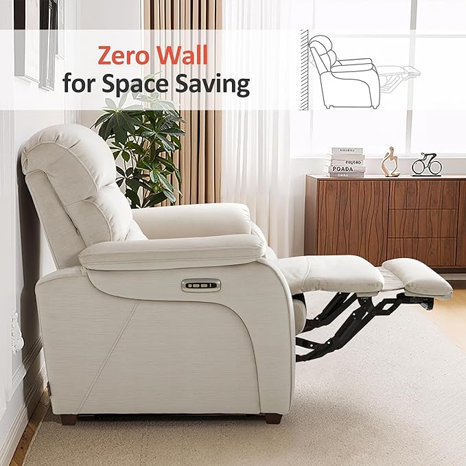 MCombo Zero Wall Recliner Loveseat, Power Recliner Loveseat with Adjustable Headrest, USB A & C Charge Ports, Wood Legs, for Living Room, RVs, Small Spaces (Fabric, ST258M1, Beige)