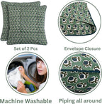 Ridhi Basil Green Block Print Cotton Canvas Throw Pillow Covers for Decorative Couch Pillows for Living Room, Chic Boho Cute Outdoor Valentine Pillows Covers Gifts 16x16 Inches