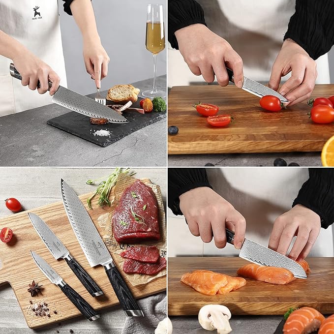 NANFANG BROTHERS Damascus Knife Set 4 PCS, Japanese Knife Set, VG10 Steel Core Chefs knives Sets, Professional Ultra Sharp Kitchen Knives, Equipped with Ergonomic Handles