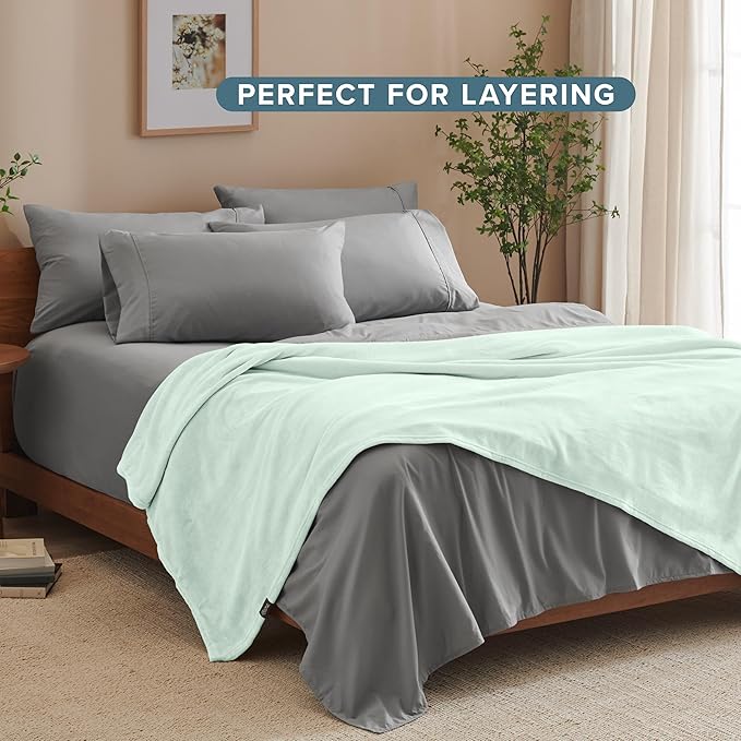 Bare Home Fleece Blanket - Throw/Travel - Ultra-Soft Lightweight for Bed, Sofa, and Couch - Luxury Microplush - Cozy Warm Blanket (Throw/Travel, Spring Mint)