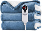 Electric Heated Blanket Twin Size 62"x84" - Microplush & Sherpa Fabric Dual-Sided, 6 Heat Settings & 1-10 Hours Auto Off , Cozy Warming Throw for Home, Office, or Bed, Machine Washable，Slate Blue