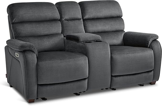 MCombo Zero Wall Recliner Loveseat with Console, Power Recliner Loveseat with Adjustable Headrest, USB A & C Charge Ports, Cup Holders, for Living Room, RVs, Small Spaces (Fabric, ST258M2, Dark Grey)