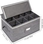 Stemware Storage Containers (2 pack), Wine Glass Storage Box with Dividers for Glassware or Crystal, Holds 12 Red or White Wine Glasses, Hard Top and Stackable (Grey)