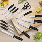 Kuisine Chef Knife Set,High Carbon Stainless Steel Ultra Sharp Blade Ergonomic Handle,Kitchen Knife Block Set with Built-in Sharpener, Elegant Gift for Holiday(Acacia,15PCS)