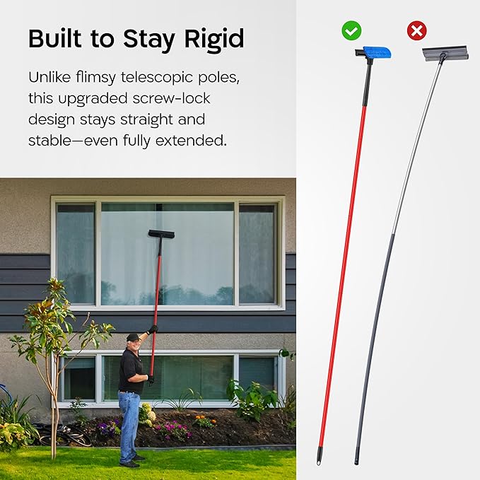 Tyroler Professional Window Squeegee for Home, 12"-80" Long Squeegee for Window Cleaning, 2-in-1 Window Cleaning Squeegee Kit, Indoor & Outdoor Window Cleaner Tool for High Windows & Glass (12"-80")