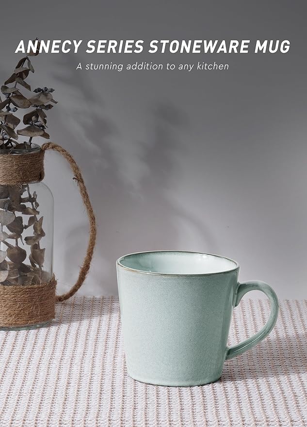 famiware Coffee Mug Set of 4, Annecy 14 oz Ceramic Reusable Cups Set with Handle, Microwavable and Dishwasherable Stoneware Drinkware Set for Tea, Milk, Water, Grey-blue