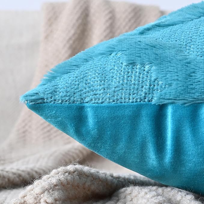 Set of 2 Soft Moroccan Throw Pillow Covers 16x16 Inch Plush Boho Decorative Pillow Cover Accent Cushion Case for Couch Sofa Bed, Teal