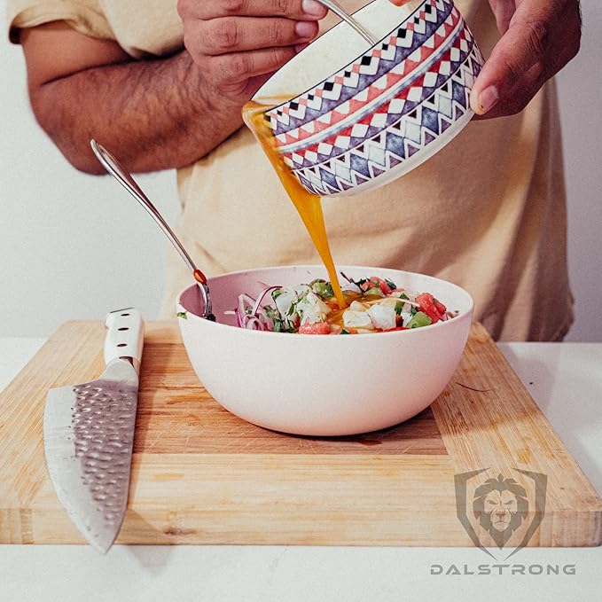 Dalstrong Chef Knife - 8 inch Blade - Shogun Series - Damascus - Japanese AUS-10V Super Steel Kitchen - Glacial White Handle ABS - Razor Sharp Chef's - Full Tang Cooking Knife - Sheath