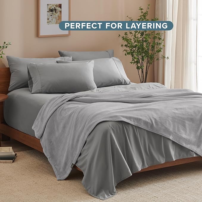 Bare Home Fleece Blanket - Full/Queen - Ultra-Soft Lightweight for Bed, Sofa, and Couch - Luxury Microplush - Cozy Warm Blanket (Full/Queen, Light Grey)