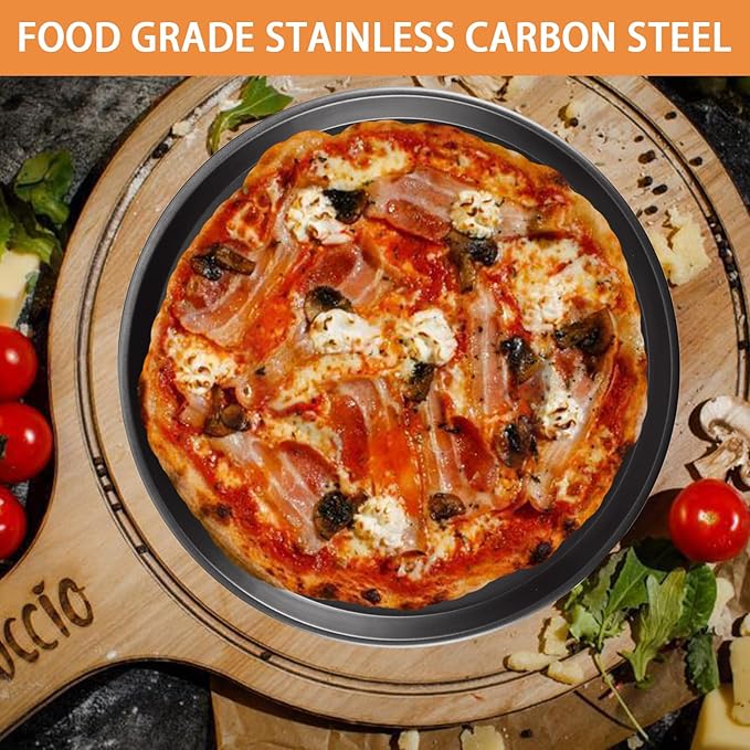 6 Pcs 12 Inch Pizza Baking Pan, Black Stainless Carbon Steel Pizza Serving Tray, Nonstick Round Pizza Plate Pizza Pan for Oven Baking