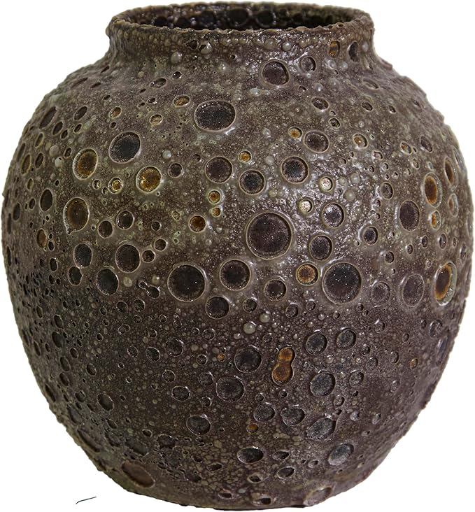 Rustic Pottery Ceramic Vase - Vintage Farmhouse Style Decor, White Grid Ceramic Vases for Home Decor, Modern Farmhouse Decor (Black and brown)