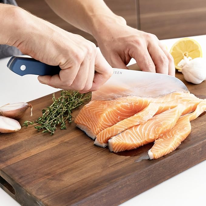 Misen Japanese Santoku Chef Knife - 7.5 Inch High Carbon Stainless Steel - Classic Japanese Knife Design for Cutting, Slicing, and Chopping - Razor Sharp Japanese Style Kitchen Knife, Blue