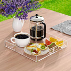 NIUBEE Acrylic Serving Tray 10x10 Inches -Spill Proof- Clear Decorative Tray Organiser for Ottoman Coffee Table Countertop with Handles