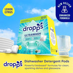 Dropps UltraWash Dishwasher Pods, Lemon Citrus (32 Count) - Biobased Power Deep Clean Dishwasher Detergent Tablets for Sparkling Shiny Dishes - No Rinse Aid or Pre-Wash Needed - Dishwashing Pods