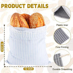 3 Pack Linen Bread Bags for Homemade Sourdough with Plastic Lined - Reusable Sourdough Bread Storage Bag