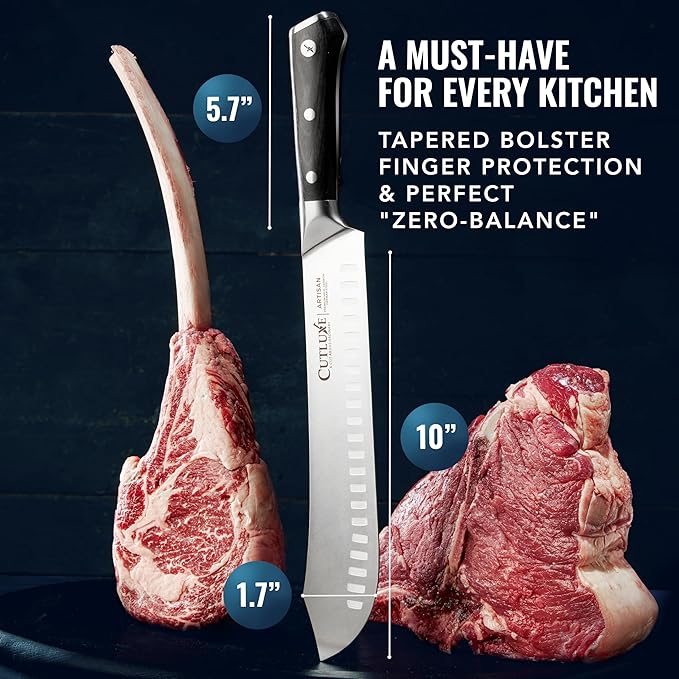 Cutluxe Butcher Knife – 10″ Bullnose Carving Knife, Forged High Carbon German Steel – Full Tang & Razor Sharp – Ergonomic Handle Design – Artisan Series
