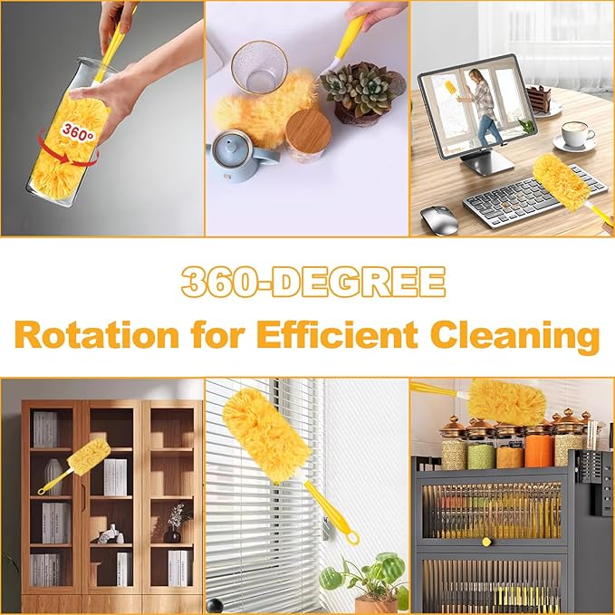 360° Heavy Duty Duster Refills for Swiffer Duster, 40 Count Duster Refills with 1 Handle, Multisurface Dusters, Disposable Dusters for Cleaning (Yellow)