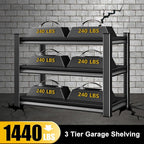 40" W Garage Shelving Heavy Duty, 1440LBS Loads Garage Storage Shelves Heavy Duty, 3-Tier Metal Shelving Units and Storage Racks, Industrial Utility Shelf,40" Wx18 Dx36 H, Black