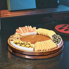 Shanik Acacia Wood Lazy Susan Cheese Board Set – Rotating Charcuterie Platter, Elegant Serving Tray for Appetizers, Snacks, Parties & Weddings
