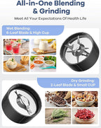 Ganiza Smoothie Blender, 900W Blenders for Shakes and Smoothies, 15-Piece Personal Blender and Grinder Combo for Kitchen, Smoothies Maker with 4 BPA-Free Portable Cup, Nutritious Recipe