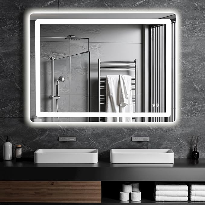 Led Mirror for Bathroom, 30x40 Bathroom Vanity Mirror for Wall with Light, IP54 Enhanced Anti-Fog, Dimmable 3 Colors, Memory Function, Backlit and Front Lit, Shatter-Proof Glass, Plug-in/Hardwired