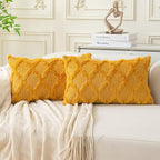 Set of 2 Soft Moroccan Throw Pillow Covers 12x20 Inch Plush Boho Decorative Pillow Cover Accent Cushion Case for Couch Sofa Bed, Mustard Yellow