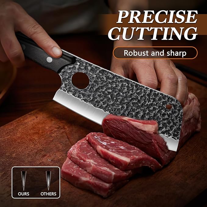 Huusk Serbian Chef Knife Set - 6Pcs Hand Forged Butcher Knife Set for Meat Cutting, Viking Boning Knives with Bag for Kitchen Outdoor BBQ Camping, Birthday Gift Idea Men