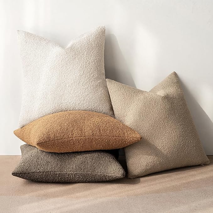 MIULEE Pack of 4 Decorative Textured Boucle Throw Pillow Covers 22x22 Inch Neutral Brown Accent Euro Sham Pillow Cases Couch Cushion Covers Fall Modern Farmhouse Boho Chair Sofa Bed Room Home Decor