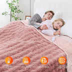 Heated Blanket Electric Throw- 50"x60" Soft Thick Bubble Electric Blanket for Sofa with 5 Heat Levels & 4 Hours Auto-Off Overheat Protection, Warm Cozy Gifts, Pink