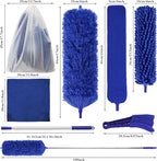 Dusters for Cleaning, 9 in 1 Kit 100” Feather Duster with Extension Pole, Retractable Bendable Washable, Cobweb Duster Chenille Gap Dust Brush Blind Duster for Cleaning High Ceiling Fans