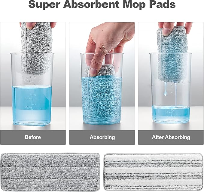 JOYMOOP Flat Mop Pads, Microfiber Mop Cleaning Pads, Washable Pads, Pads Replacement Flat Mop or Mop Bucket Set, Pack of 4 Refills 13inch - Grey and Stripe