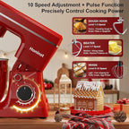 10-Speed Stand Mixer with 8-in-1 Splash Guard, Tilt-Head, 6QT Stainless Steel Bowl + Dishwasher-Safe Dough Hook/Whisk/Beater/Spatula for Baking Bread, Cakes, Cookies, Red