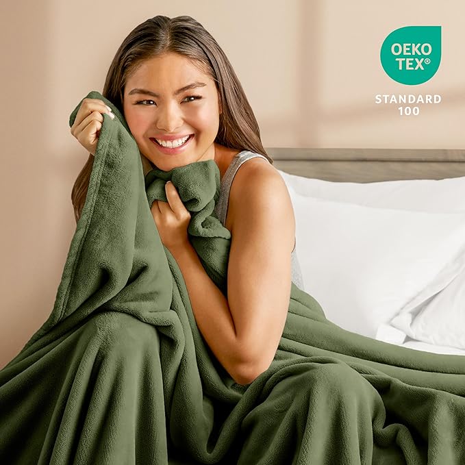 Bare Home Fleece Blanket - Throw/Travel - Ultra-Soft Lightweight for Bed, Sofa, and Couch - Luxury Microplush - Cozy Warm Blanket (Throw/Travel, Cypress)