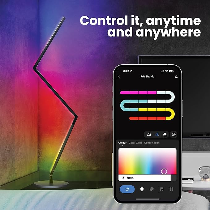 Feit Electric 52in Smart Floor Lamp, Syncs with Music, Millions of Colors, Wi-Fi Connected, Compatible with Alexa/Google, Custom Scenes & Effects, 25,000-Hour Lifetime, FLOOR52/RGB/AG