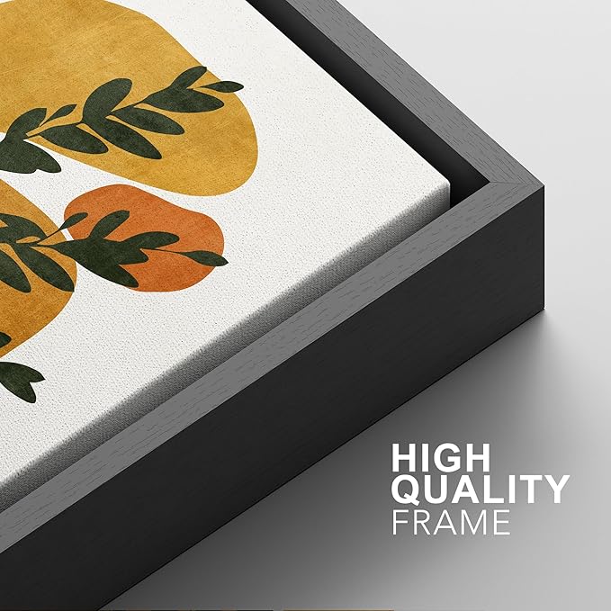SIGNFORD Framed Canvas Print Wall Art Set Mid-Century Forest Fern Leaf Collage Abstract Shapes Illustration Modern Art Decorative Nordic Nature for Living Room, Bedroom, Office - 16"x24"x2 Black
