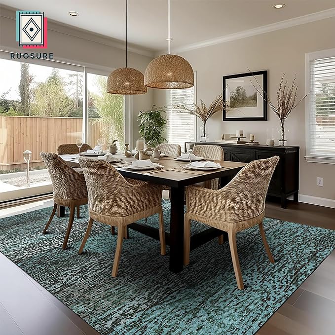 RUGSURE Washable Area Rug - 1/6 Thick - Stain & Water Resistant Non-Slip - Resistant Rug for Living Room, Bedroom, Nursery, Pet & Child Friendly, Vintage Charm Area Rugs (Green, 3' x 5 ')