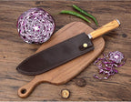 YOUSUNLONG Breaking Knife Bull Nose Pro Butcher Knife 10 Inch Japanese Damascus Steel Italian Olive Wood Handle with Leather Sheath