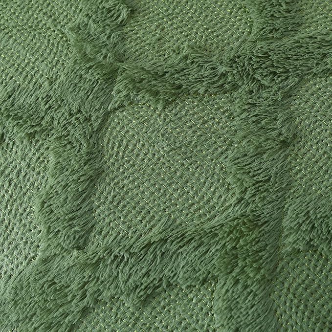 Set of 2 Soft Moroccan Throw Pillow Covers 16x16 Inch Plush Boho Decorative Pillow Cover Accent Cushion Case for Couch Sofa Bed, Olive Green