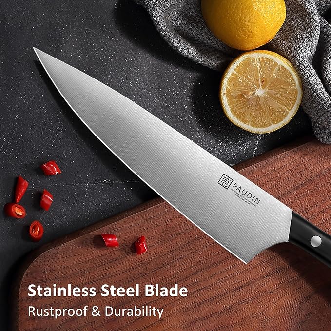 PAUDIN Kitchen Knife Set, 5 Pieces Knives Set for kitchen, Ultra Sharp Kitchen Knives, High Carbon Stainless Steel Knife Set, Precise Cutting with Ergonomic Handle