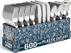 Exquisite Silver Plastic Silverware Heavy Duty 300 Pack - Utensil Caddy For Parties, Utensil Holder For Kitchen Counter 100 Each Plastic Spoons Forks & Knives Set Flatware Sets Disposable Silverware.
