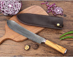 YOUSUNLONG Breaking Knife Bull Nose Pro Butcher Knife 10 Inch Japanese Damascus Steel Italian Olive Wood Handle with Leather Sheath