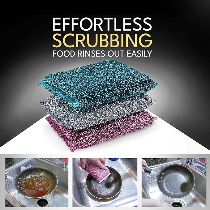 Dish Sponges for Kitchen (6 Pcs Pack) - Non Scratch Scrubbers for Cleaning Dishes - Reusable Dish Sponge Scrub Pads for Dishwashing & Washing - Household Scrubber Supplies & Tool for Pots, Pans, Sink