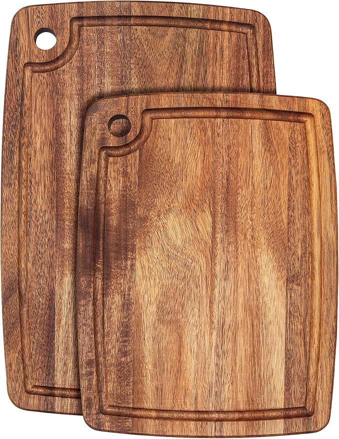 2-Piece Acacia Wood Cutting Board Set, Set of 2 Wooden Cutting Boards