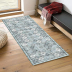 2'6'' x 8' Washable Area Rug - Low Pile Soft Vintage Indoor Rug for Living, Dining or Bedroom - Lightweight Carpet with Non-Slip Backing - Foldable for Easy Placement, Ocean Blue